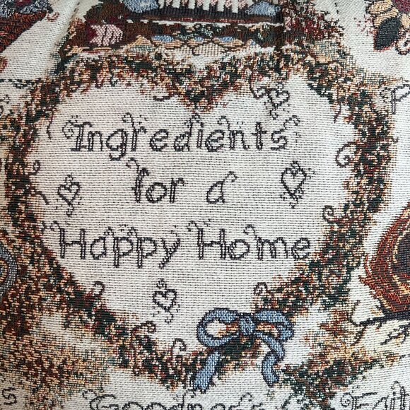 Decorative Tapestry Throw Pillow "Ingredients For A Happy Home" - Picture 2 of 14